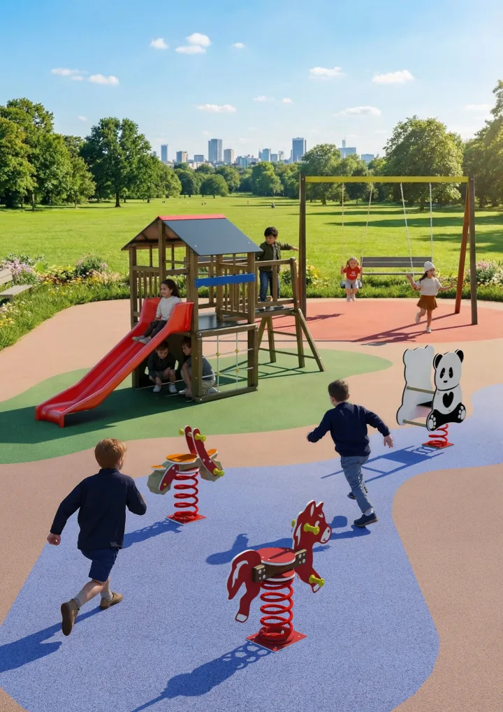 Aire de jeux colorée pour enfants en plein air